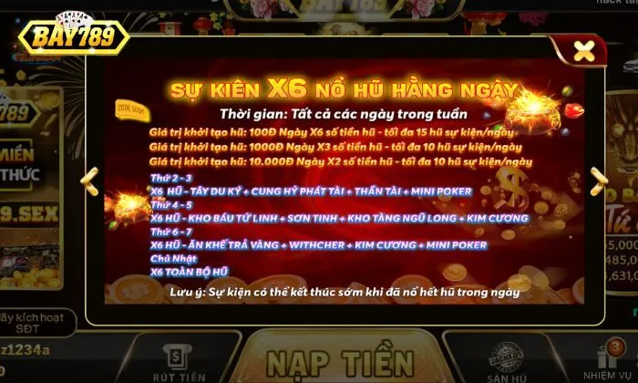 Chi tiết khuyến mãi: Sự kiện x6 nổ hũ hàng ngày