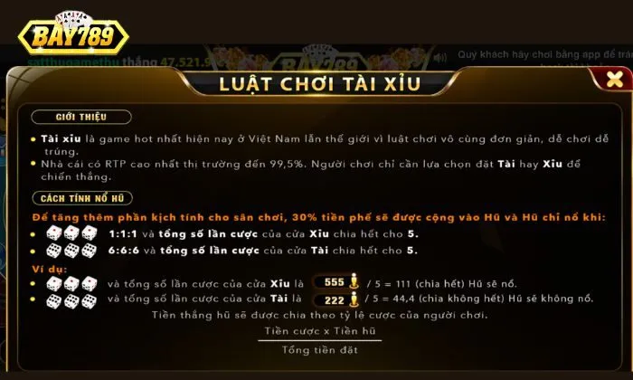 Quy tắc phân định thắng thua trong Tài Xỉu Bay789